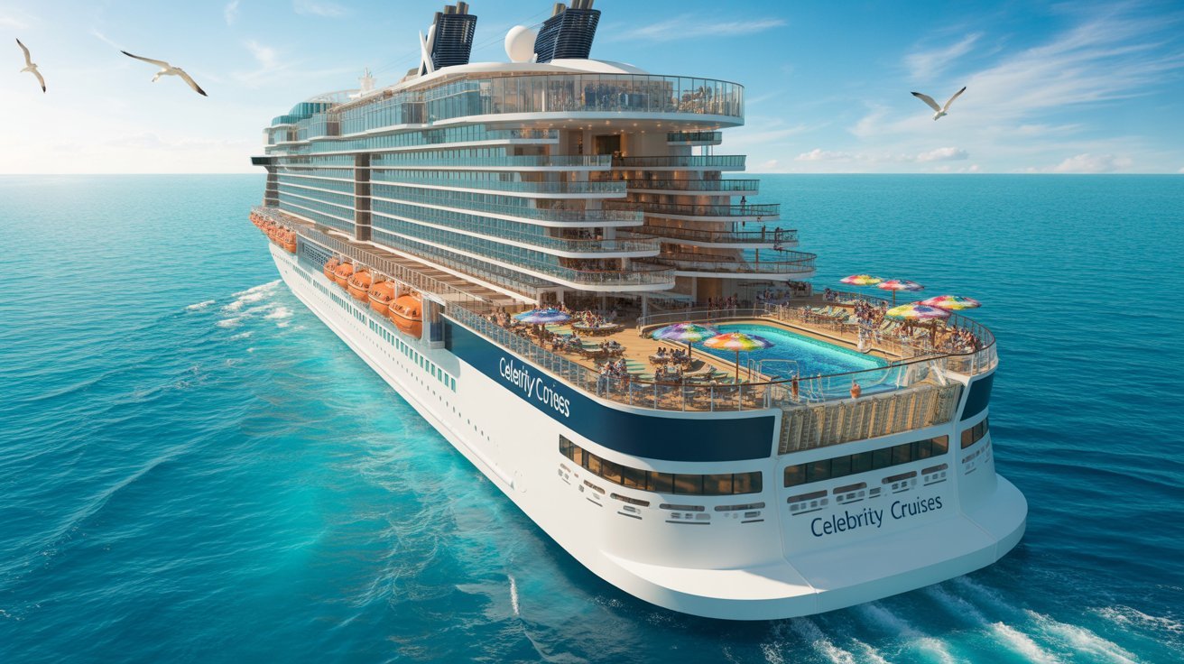 Luxurious Celebrity Cruises ship with clear branding